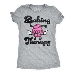 Womens Funny T Shirts Baking Is My Therapy Sarcastic Bakers Tee For Ladies